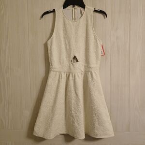 Xhilration Women's Size M Ivory Sparkly Silver A-line Skater Cutout Detail Dress
